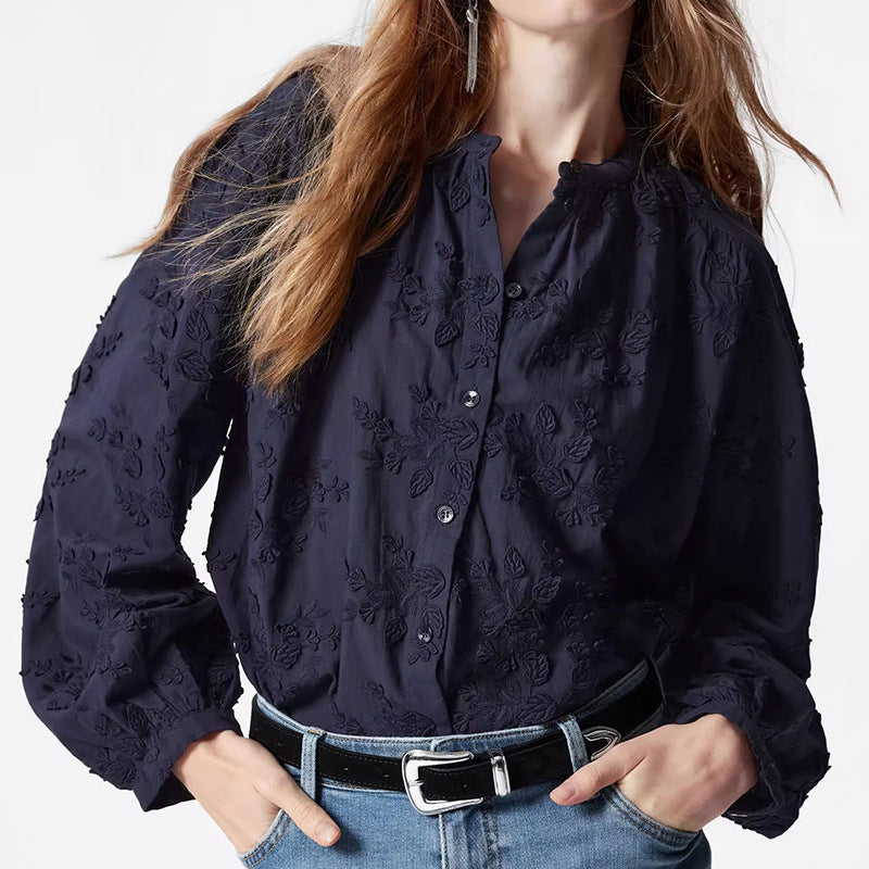 Women's Autumn French Shirt Long-sleeved Embroidered Blouses