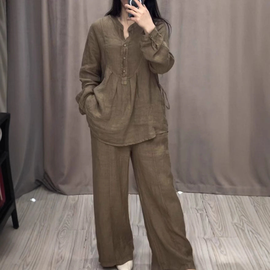 Cotton Linen Long Sleeve Half Pleating Wide Cardigans