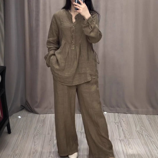 Cotton Linen Long Sleeve Half Pleating Wide Cardigans