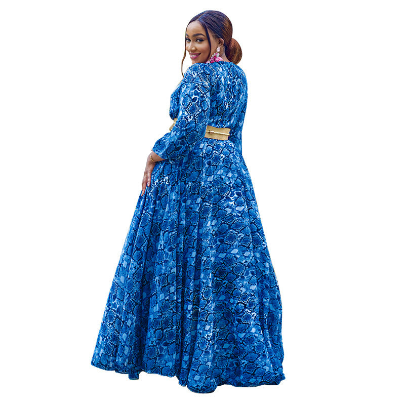 Women's Sexy Big Deep V Print Snake Dresses