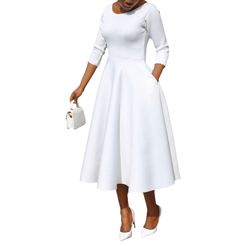 Women's Solid Color Pocket Large Swing Dress Dresses