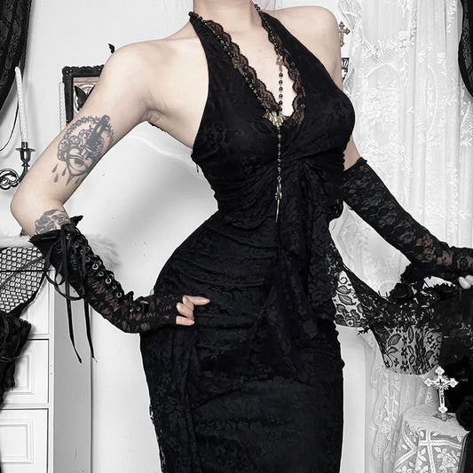 Women's Style Vintage Court Lace Dress High Waist Dresses