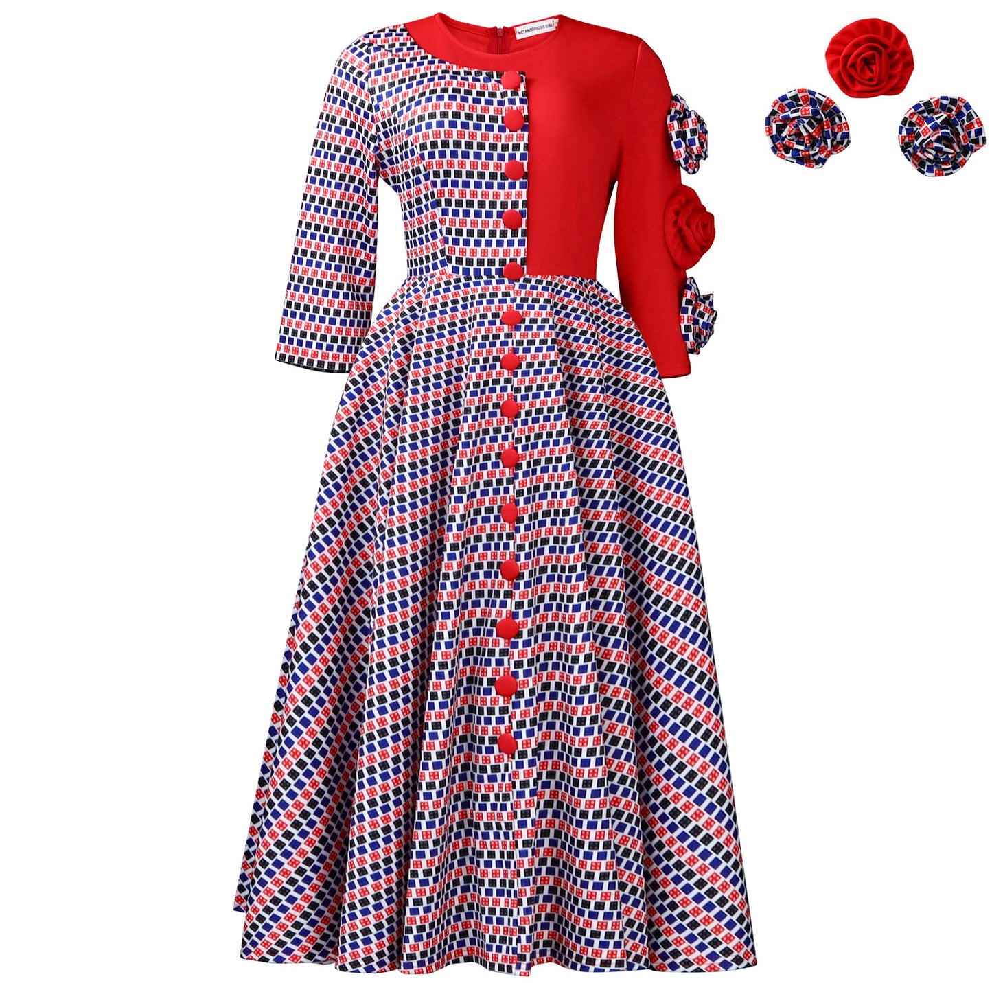Women's Fashion Elegant Round Neck Sleeves Printed Dress
