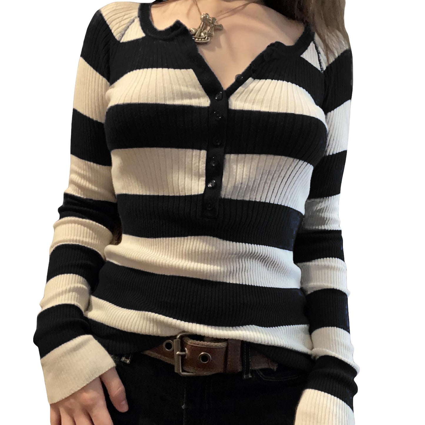 Women's Striped Long-sleeved Sexy Slim Bottoming Knitwear