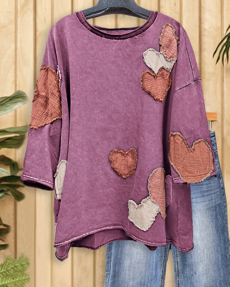 Women's Valentine's Day Love Patch Short-sleeved T-shirt Blouses
