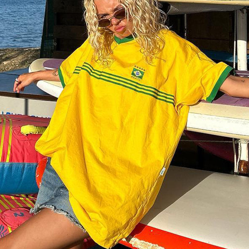 Women's Hop Style Crew Neck Casual Letter Print Blouses