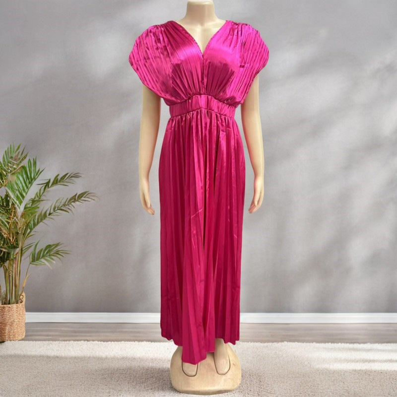 Elegant Women's Satin Pleated Invisible Zipper Dress