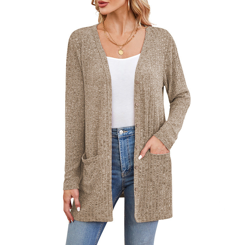 Women's Solid Color Loose Long Sleeves Pocket Women's Sweater