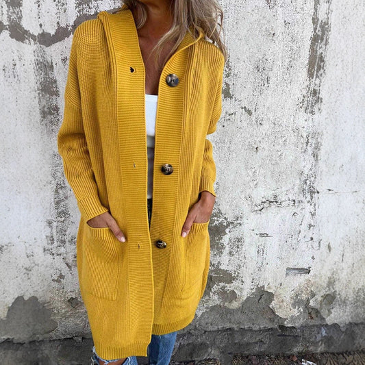 Women's Color Hooded Knit Long Sleeve Loose Sweaters