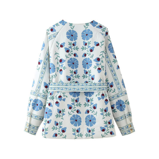 Women's Fashion Single-breasted Warm Printed Waist Cotton Coats