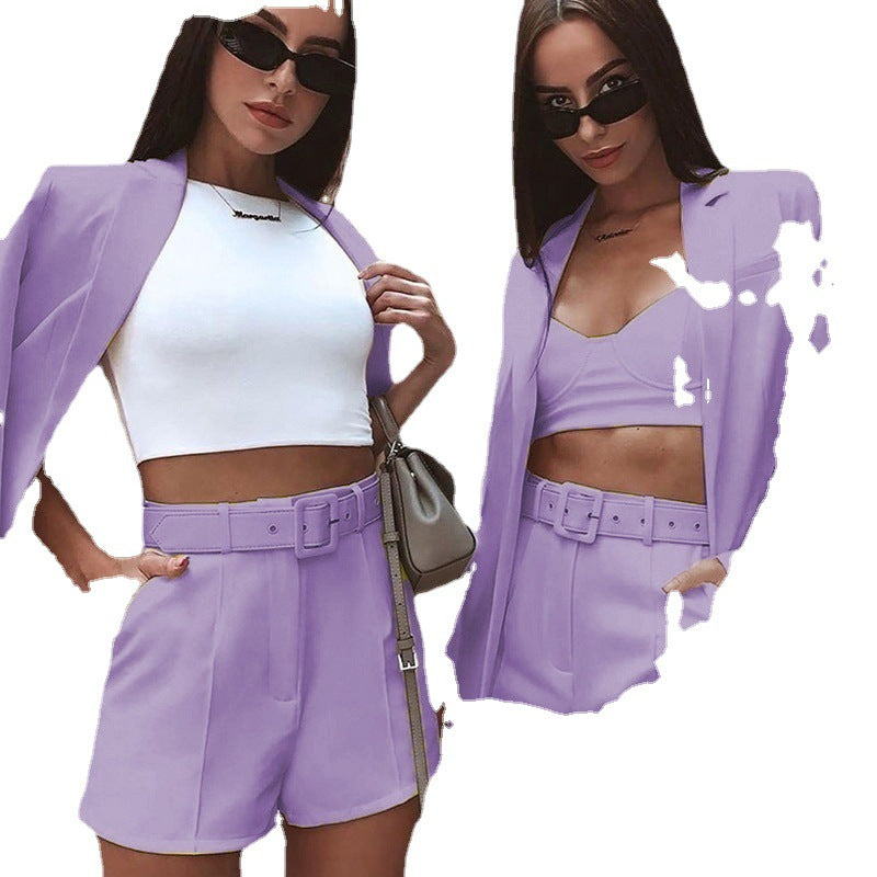 Women's Spring Clothes Fashion Small Belt Casual Blazers