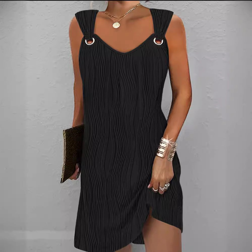 Commute Simple Solid Color Metal Buckle Dress