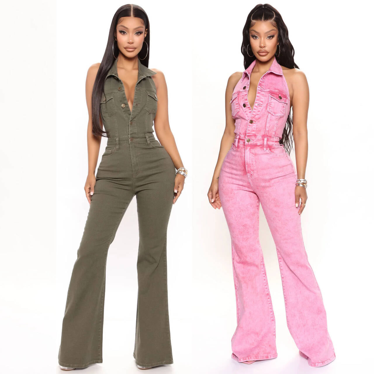 Women's Denim Fashion High Elastic Sexy Backless Jumpsuits