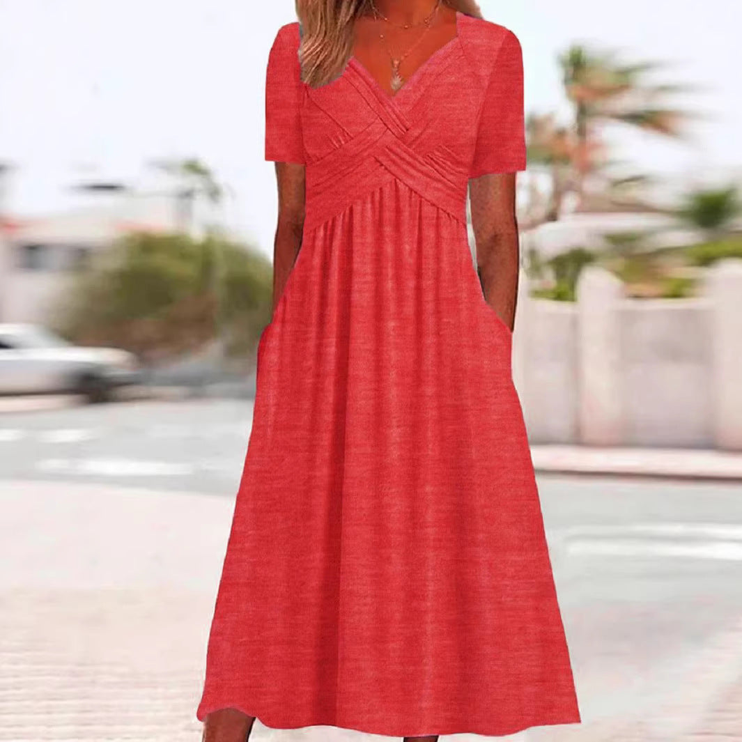Women's High-grade Elegant Pullover Solid Color Sleeve Round Skirts
