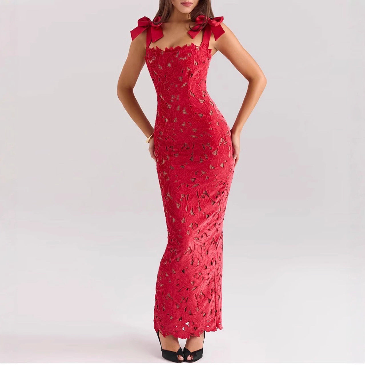 Women's Wear Sexy Lace Cutout Elegant Butterfly Bandage Suspender Dress