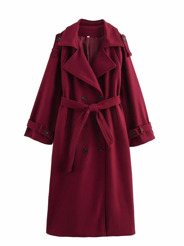 Women's Fashion Casual With Belt Long Woolen Coats