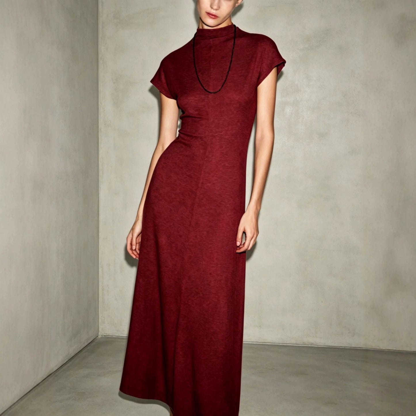 Women's Summer Stylish Graceful Simple Elegant Style Half Turtleneck Long Retro Dress