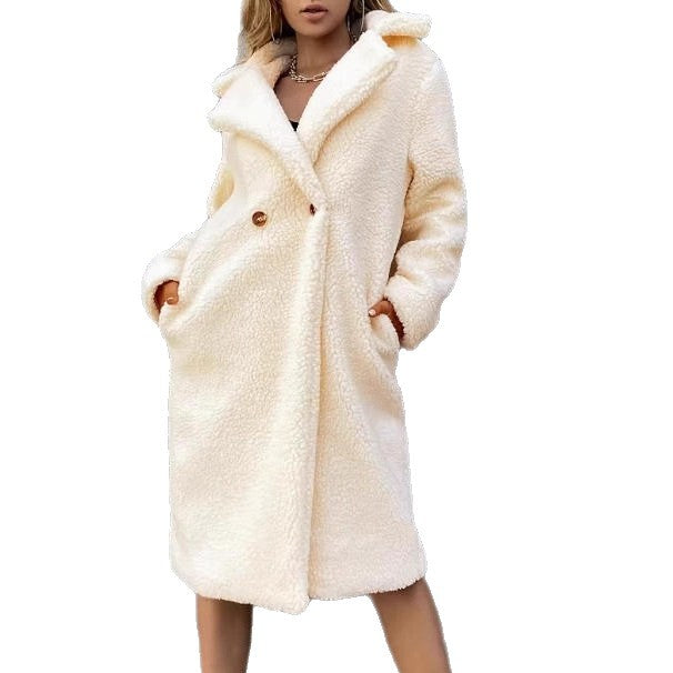 Women's Winter Faux Cashmere Elegant Fashion Double Breasted Lapel Coats