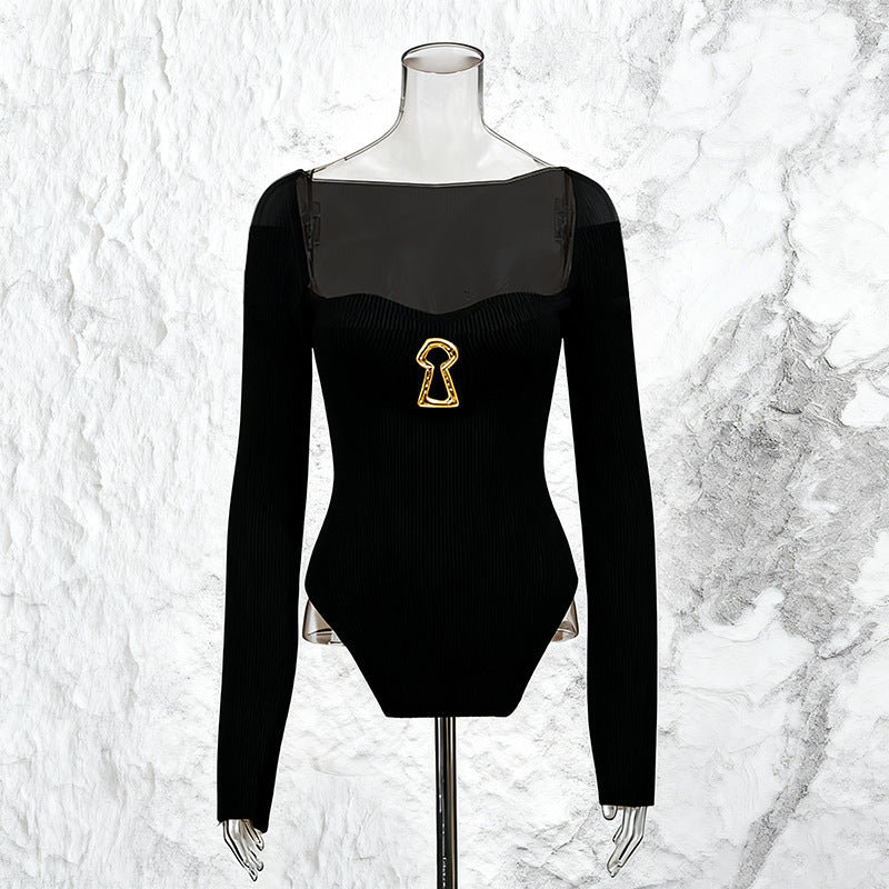 Hot Metal Buckle Decorative Pullover Stretch Sweaters