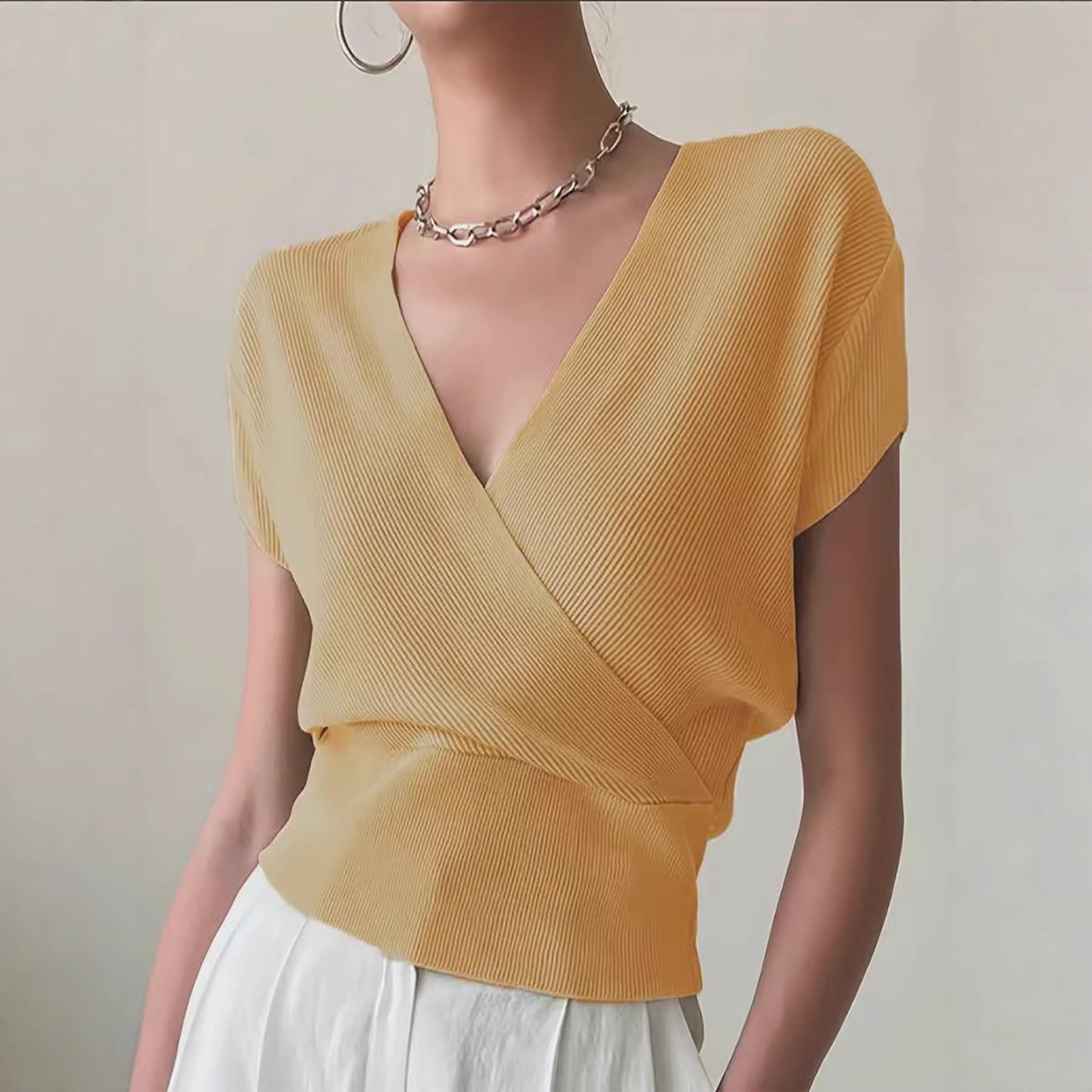 Women's Cross Knitted Sleeve High Waist Loose Women's Sweater