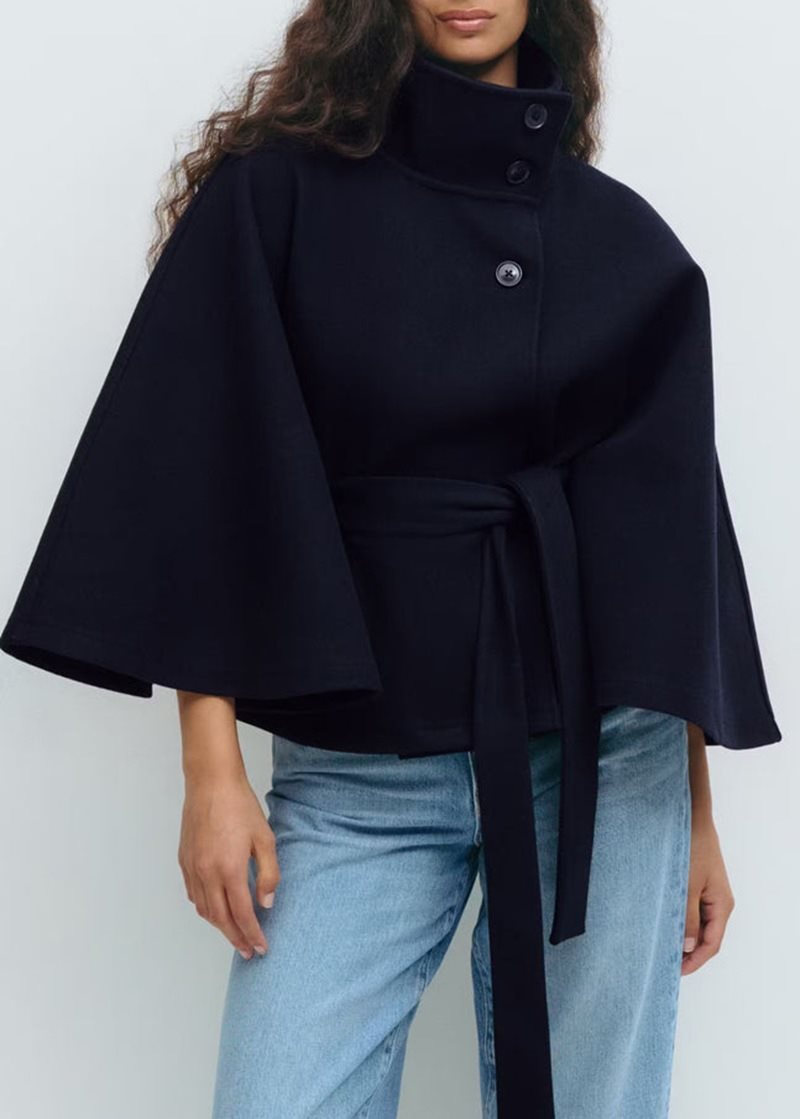 Women's Fashion Solid Color Cloak Stand Collar Button Coats