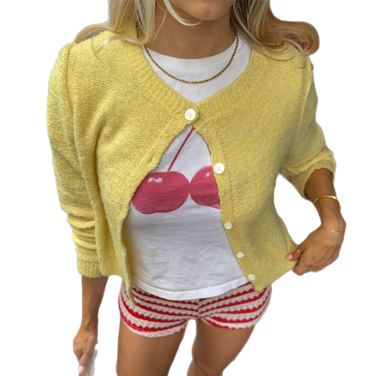 Women's Casual Simple Buttons Long-sleeved Woolen Women's Sweater