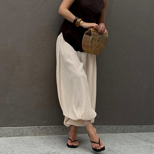 Women's Loose Bubble Ankle Banded Design Sense Graceful Fashionable Pants