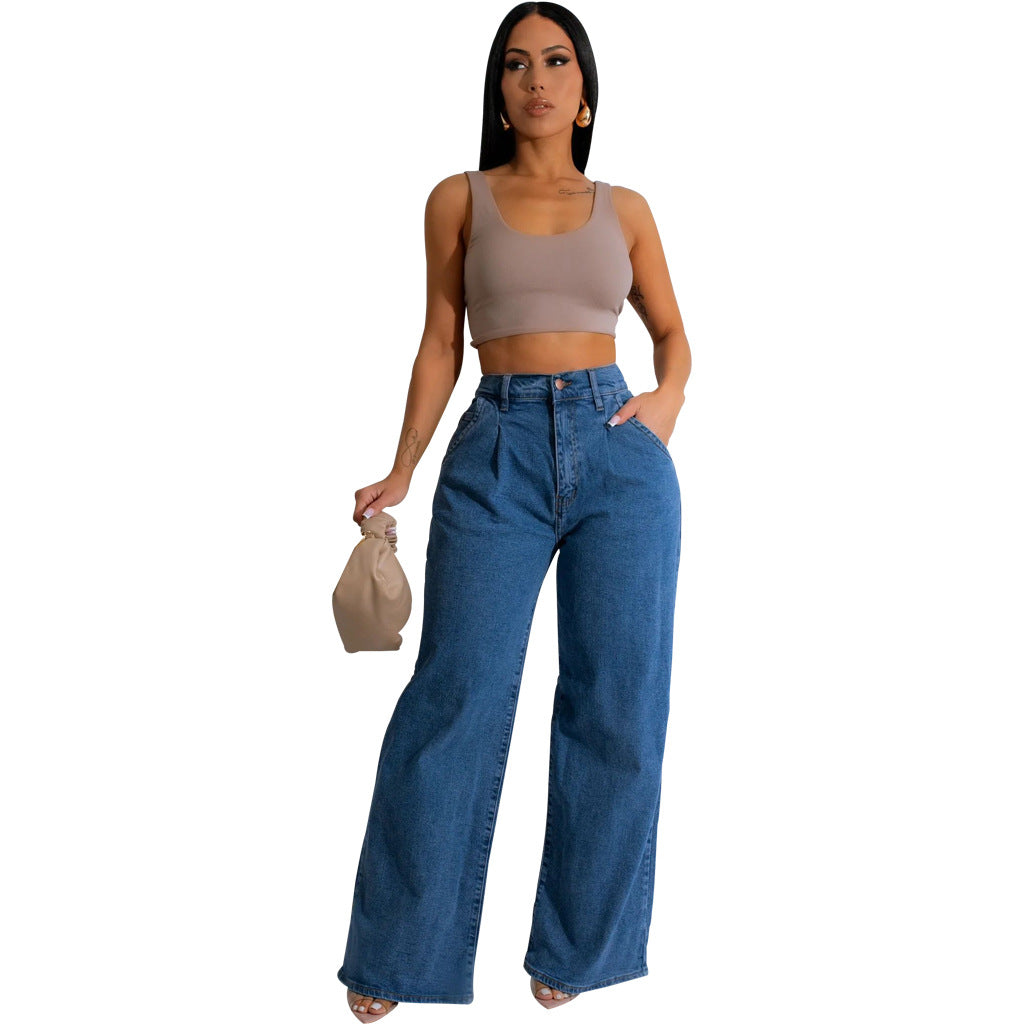 Fashion Personalized Stretch Wide Leg Trousers Jeans