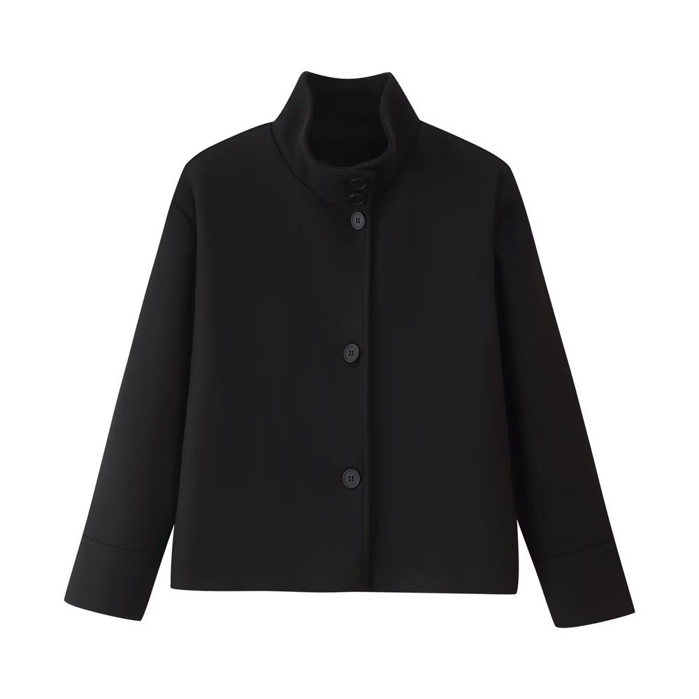 Women's Stand Collar Breasted Loose Casual Solid Coats