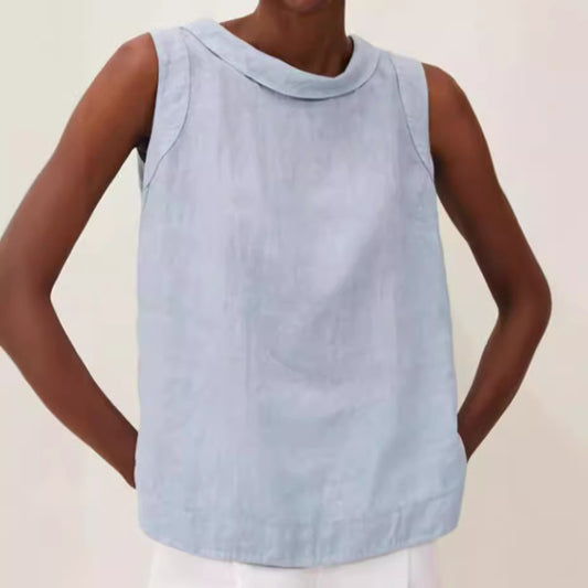 Cotton Linen Solid Color Pullover Leisure Blouses