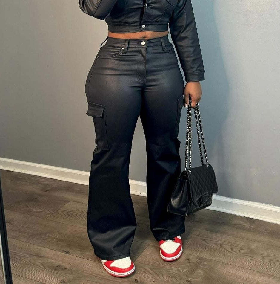 Women's Unique Glamorous Leather Sports Trousers Suits
