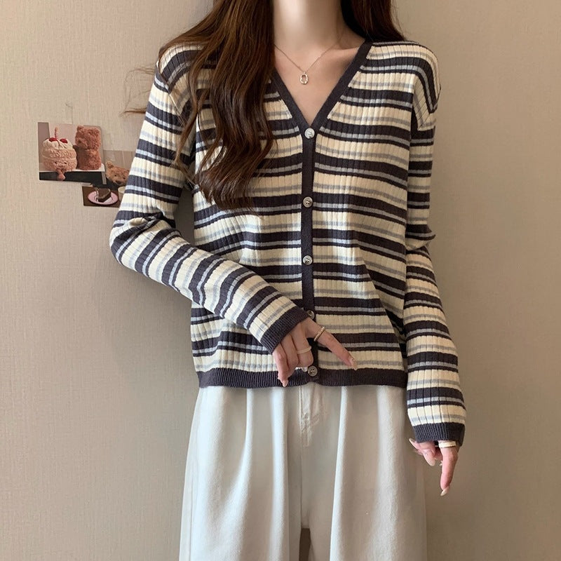 Women's Style Sweet Striped Knitted For Western Slim Fit Slimming Cardigans