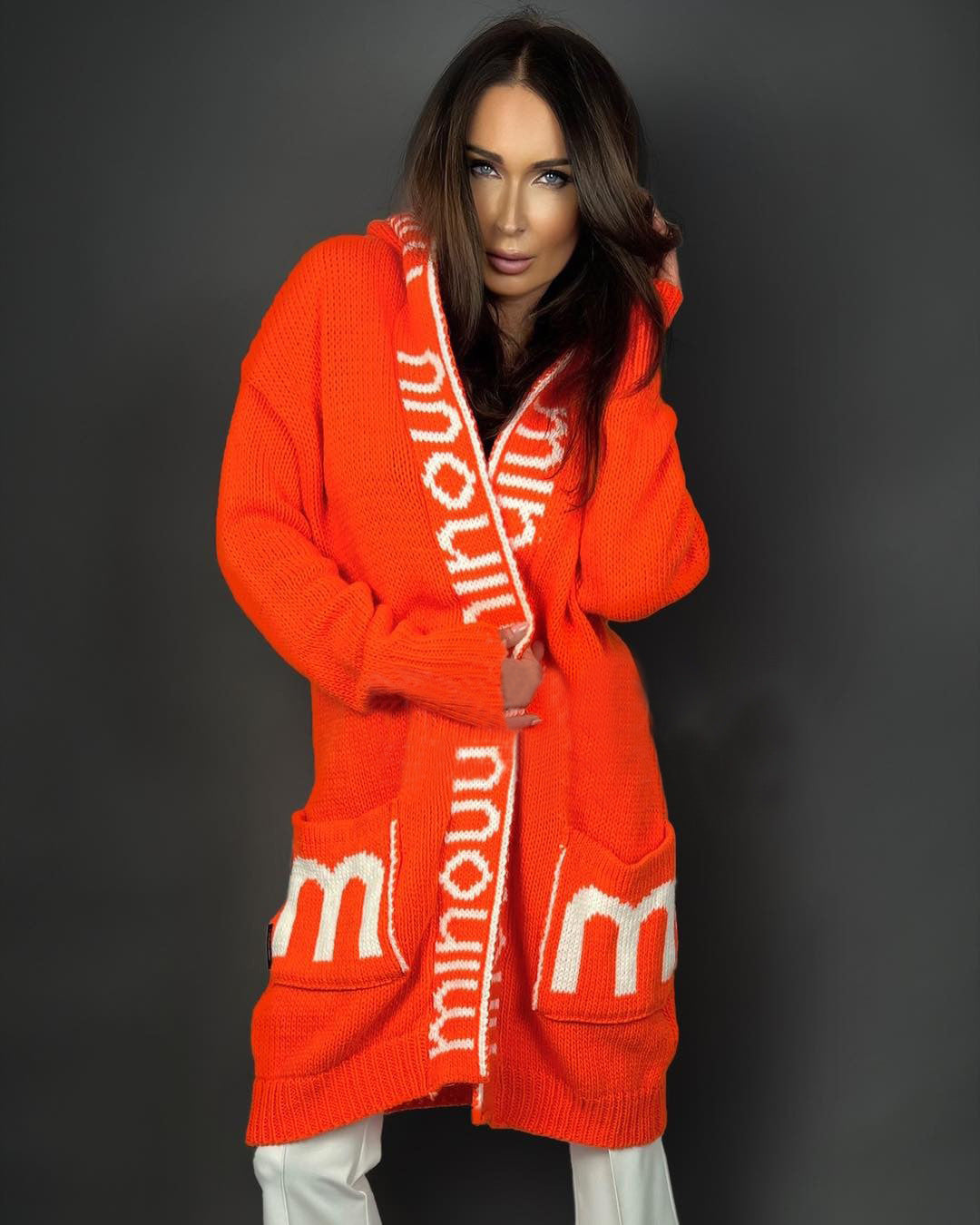 Women's Innovative Long Hooded Letter Knitted Sweaters