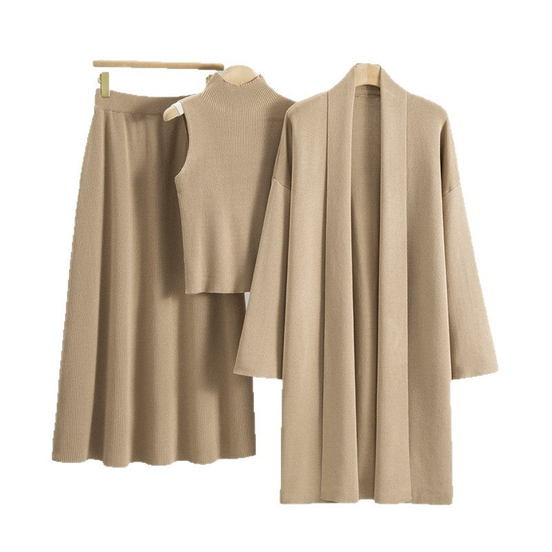Women's Lazy Temperament Knitting Sleeveless Three-piece Set Suits