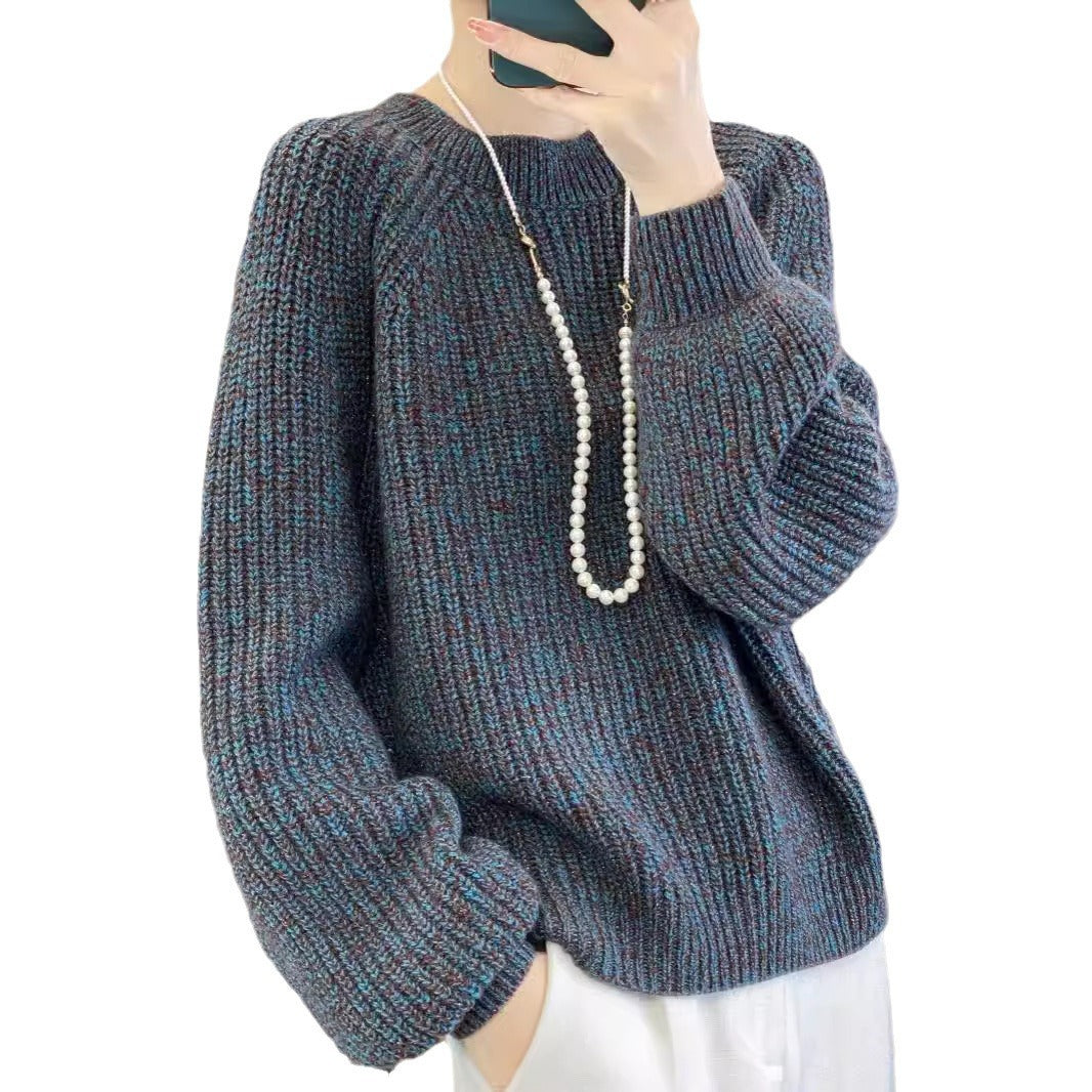 Women's Light Flash Thickening Round Neck Profile Lazy Sweater