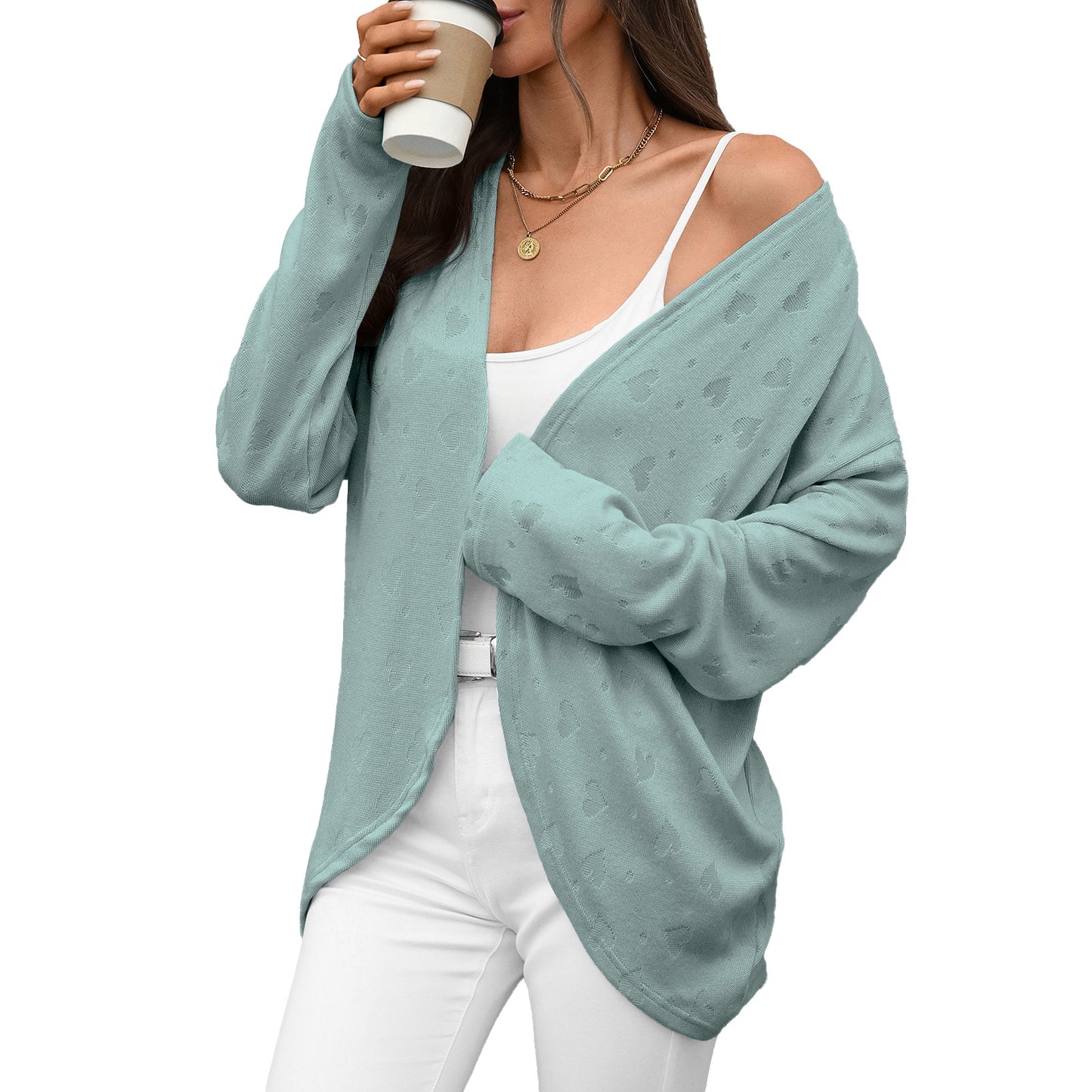 Solid Color Long Sleeve Knitted Jacquard Women's Sweater