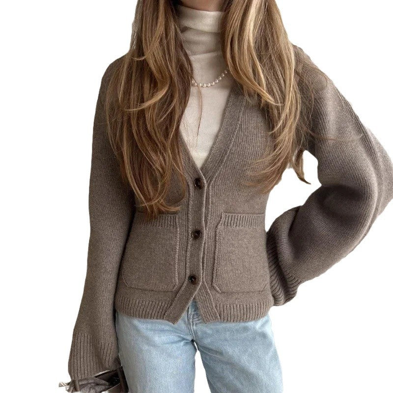 Solid Color Single-breasted Lazy Comfortable Warm Waist Knitwear