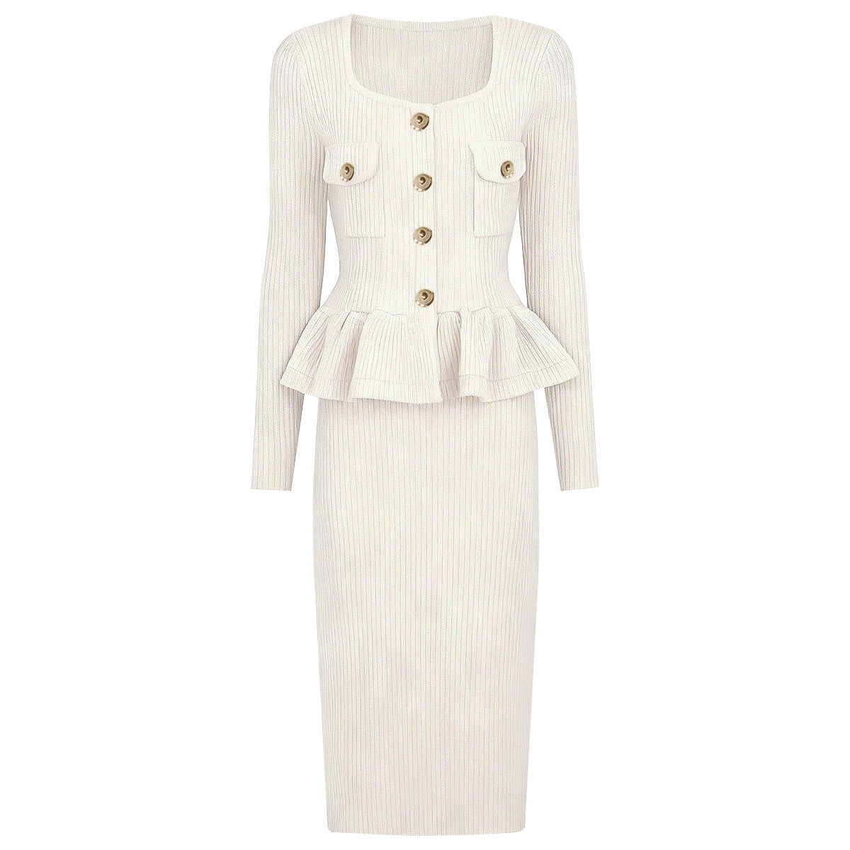 Knitted Lotus Leaf Slim Fit Slimming Dresses