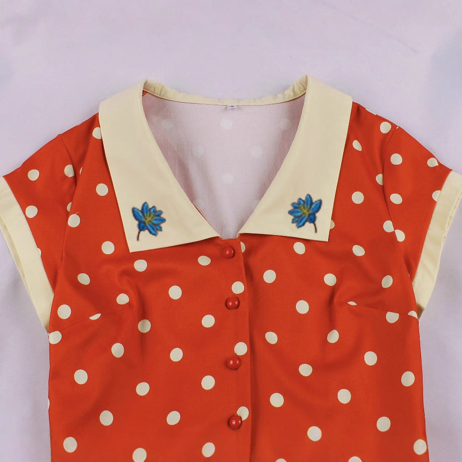 Retro Girlish Polka Dot Temperament Slimming Dresses