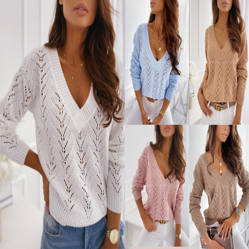 Polish Style Solid Color Mocha Hollow Sweaters