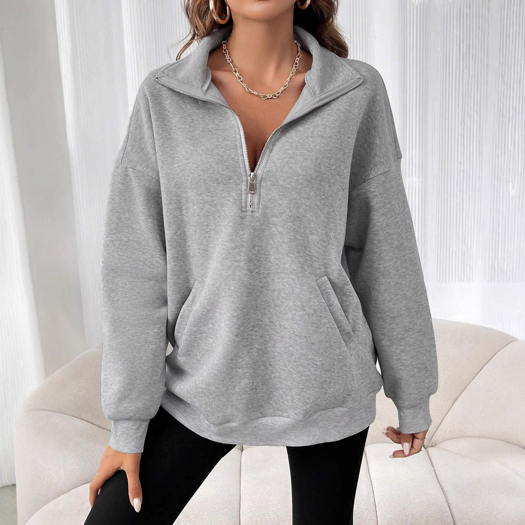Women's Commute Zipper Sexy Design Lapel Pocket Loose Long Tops