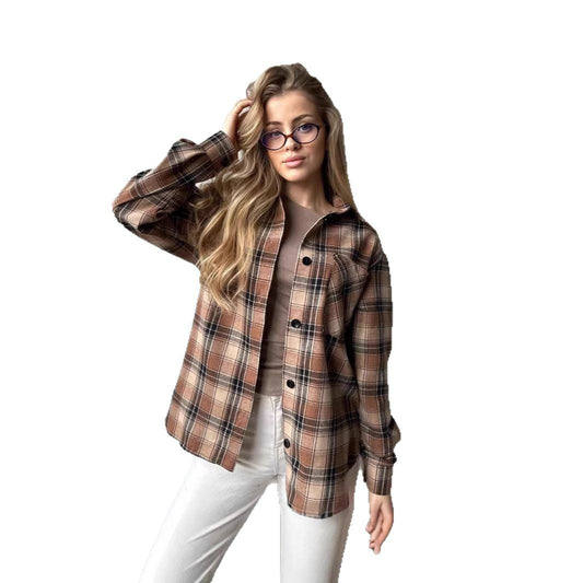 Women's Shirt Fashionable Plaid Mid-length Casual Temperament Coats