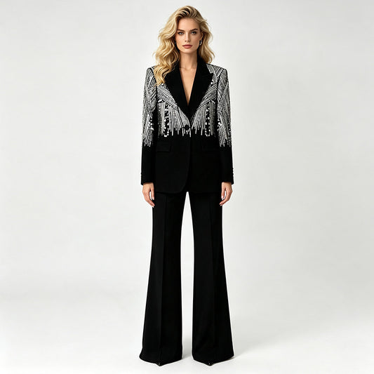 Nail Pearl Embroidery Sequins Two-piece Set Pants