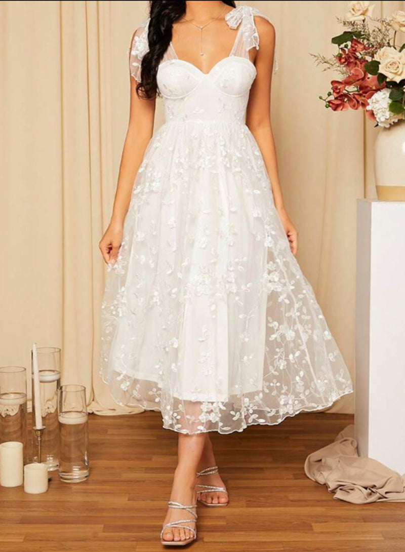 Lace Stitching White Suspender Dress Pettiskirt Dresses