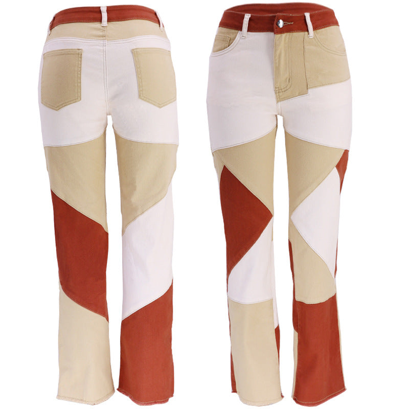 Women's Autumn Fashion Stitching Denim Trousers Jeans