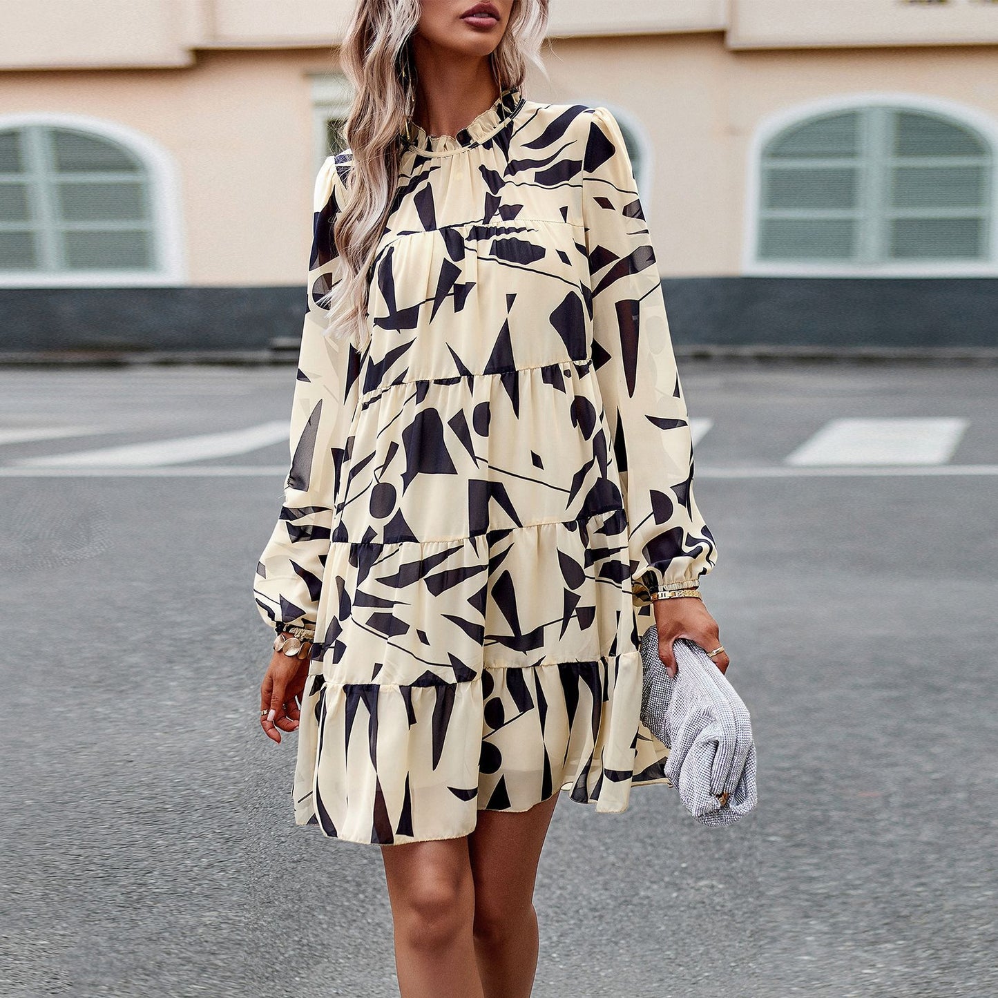 Women's Printed Dress Elegant Long Sleeve Dresses