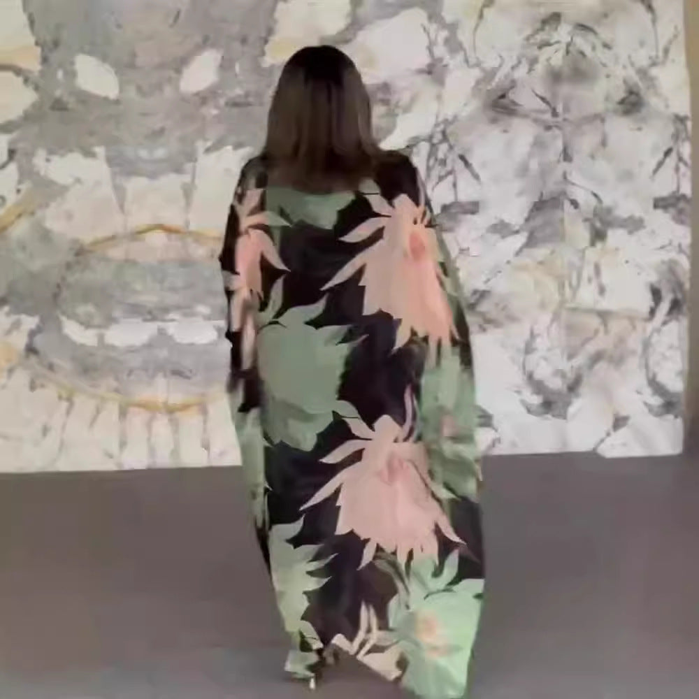 Women's Round Neck Long Sleeve Elegant Floral Dress