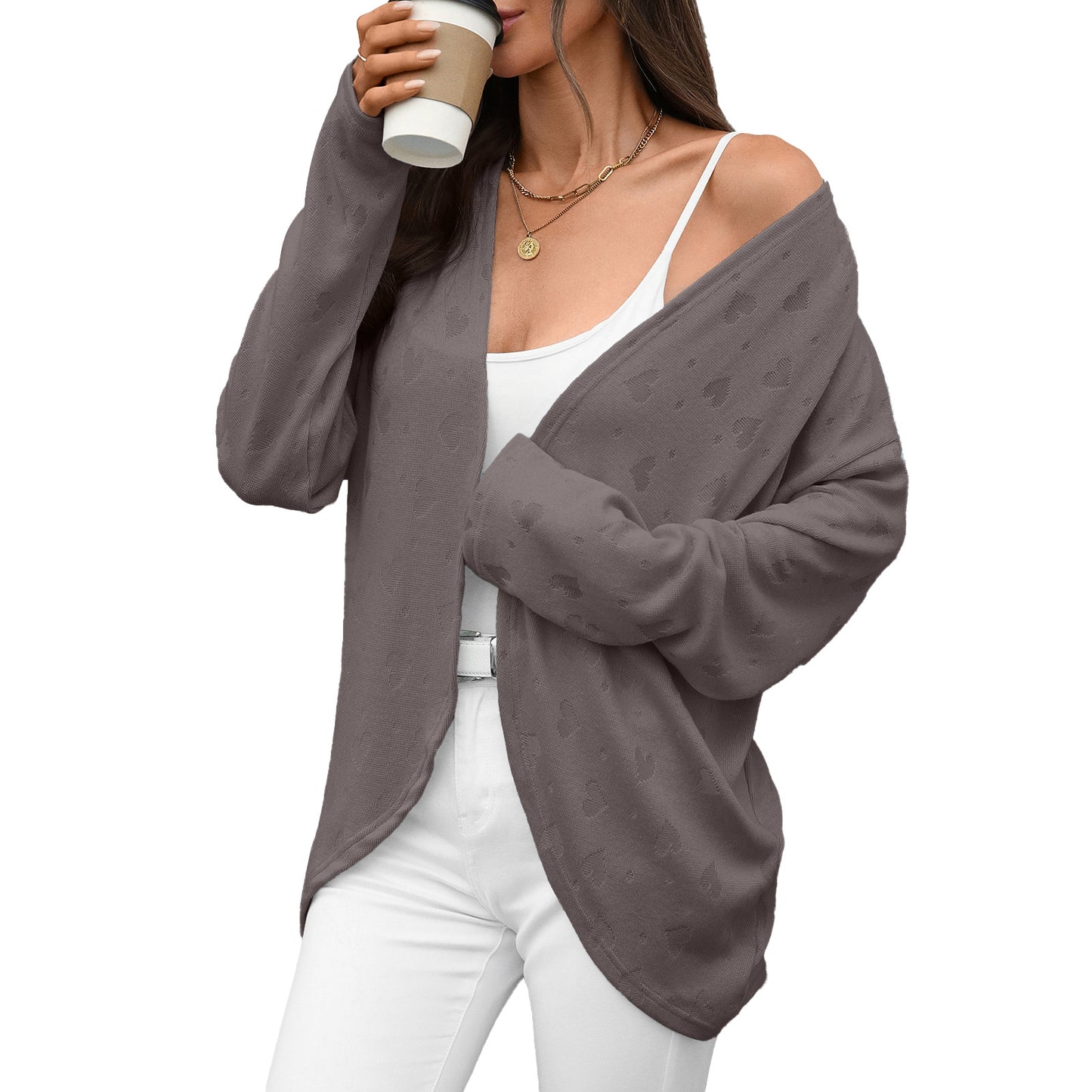 Solid Color Long Sleeve Knitted Jacquard Women's Sweater