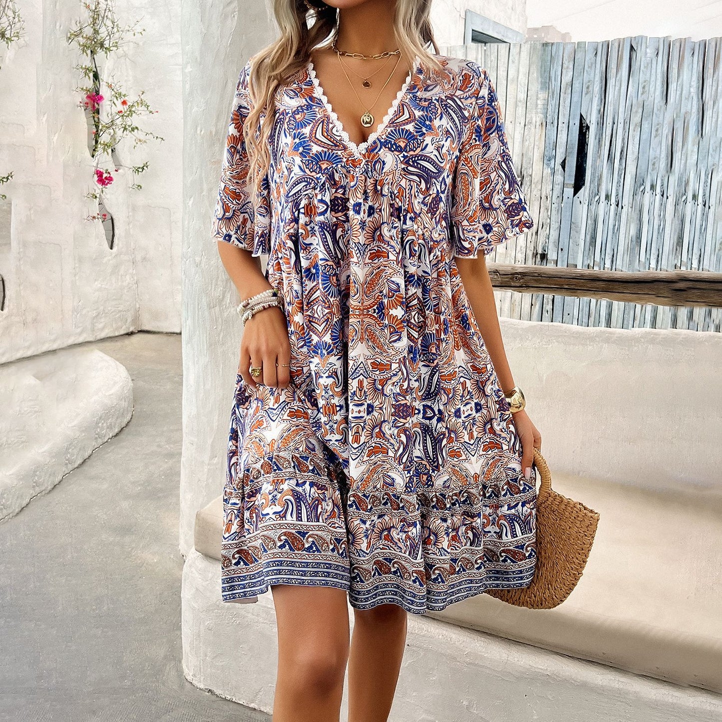 Women's Holiday Casual Contrast Color Printed Dress Dresses