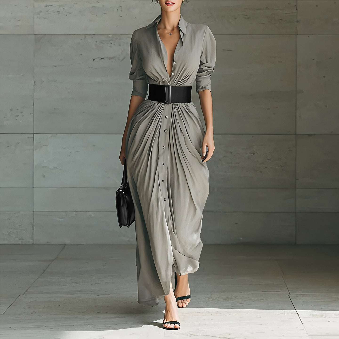 Fashion Elegant Lapel Breasted Shirt With Dress
